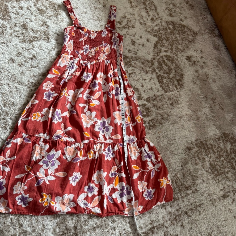 GAP Brick Red and White Floral Dress smocking sleeveless straps women’s XS